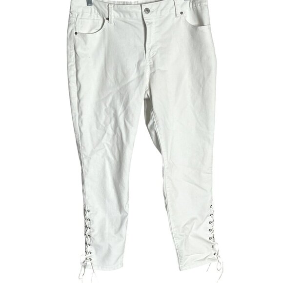 Artisan NY Womens White Cotton Lace-Up Capri Pants Size 14 - Picture 1 of 10